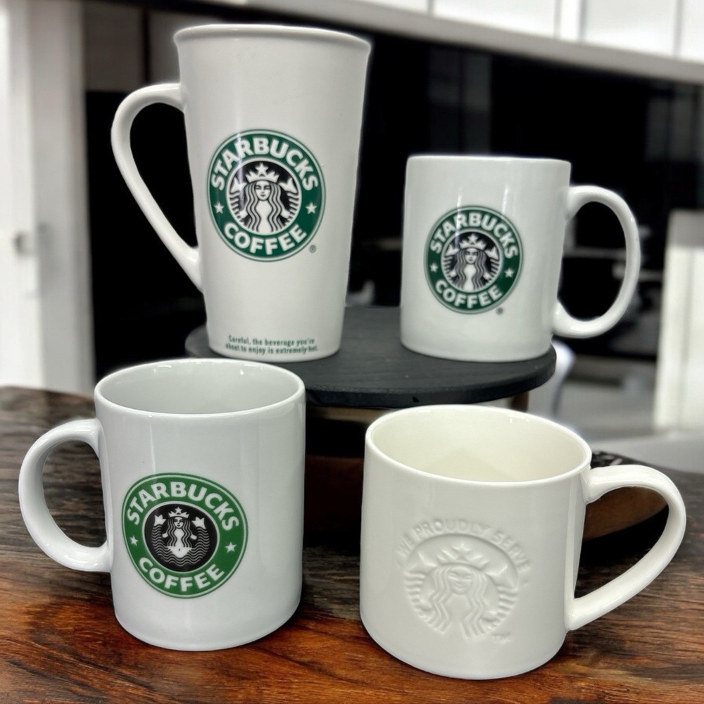 Starbucks Lot Ceramic Coffee Mugs‎ Vtg Cordon Bleu Siren Embossed Various Sizes